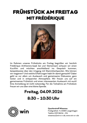 09_2026 Ankündigung Frühstück am Freitag, Gast Frederique#